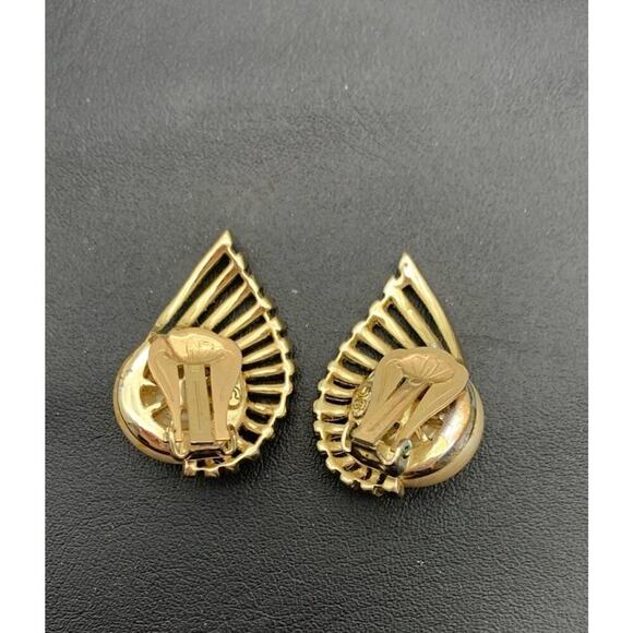 Vintage 50s 60s Sarah Coventry MCM Faux Pearl Gold Tone Clip Earrings - Picture 4 of 5